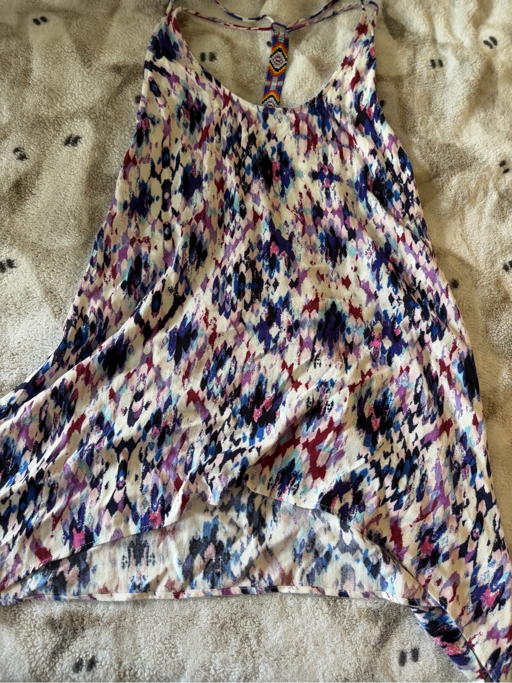 Lavender Brown Cream Ikat High-Low Skirt with Navy & Purple Accents
